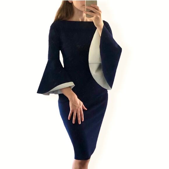 Chiara Boni dark blue oversized bell sleeve boatneck dress size 48 or Large - Picture 11 of 15